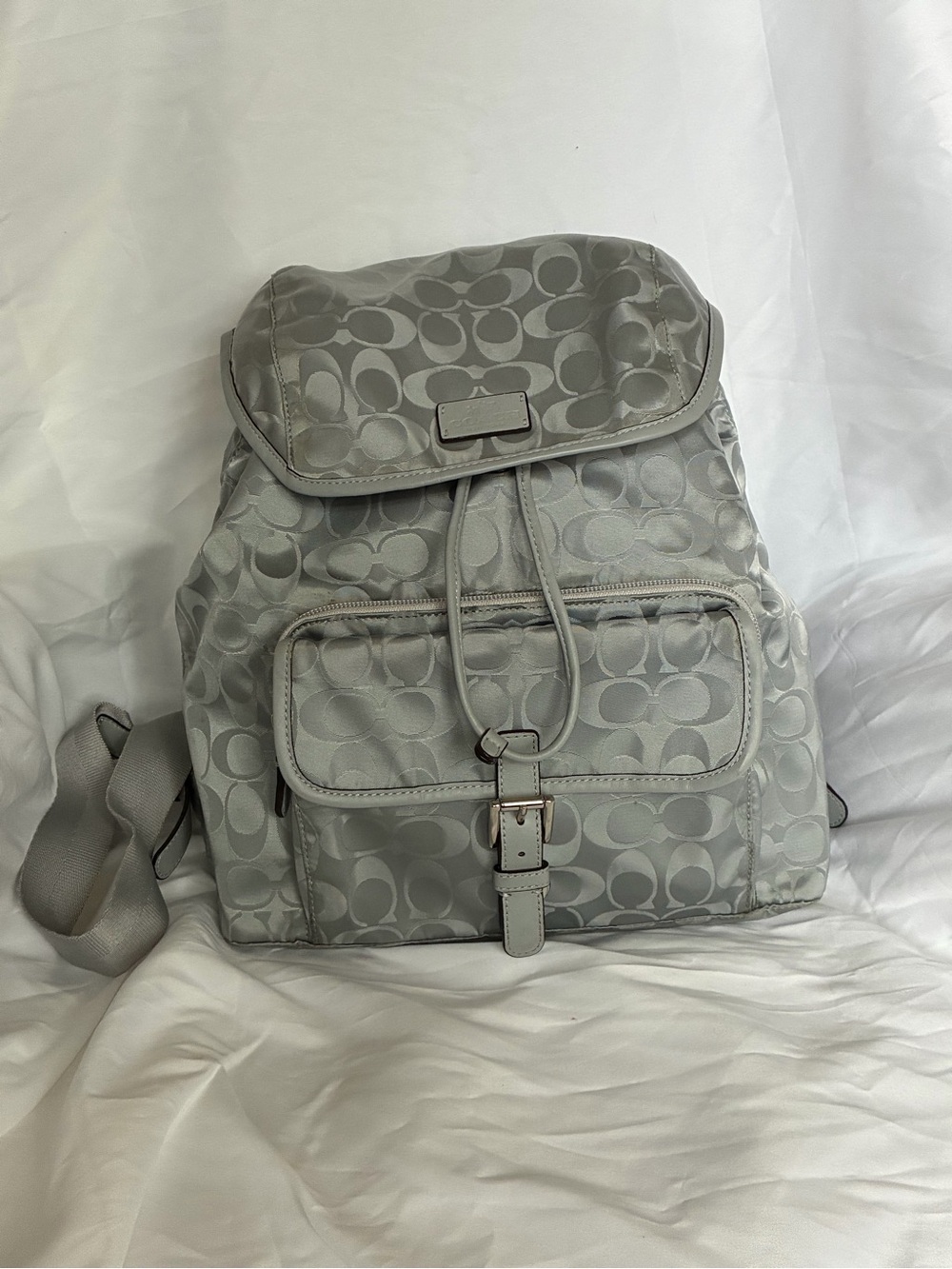 Coach Signature Jacquard Drawstring Backpack Light Gray #32970